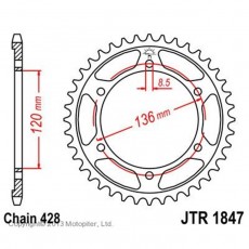Звезда задняя, ведомая, JTR1847 для мотоцикла стальная, цепь 428, 57 зубьев