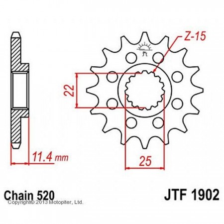 Звезда передняя ведущая JTF1902 для мотоцикла, стальная, цепь 520, 15 зубьев