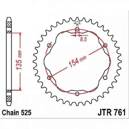 Звезда задняя ведомая стальная JTR761, цепь 525, 39 зубьев