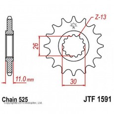 Звезда передняя, ведущая, JTF1591 для мотоцикла, стальная, цепь 525, 16 зубьев