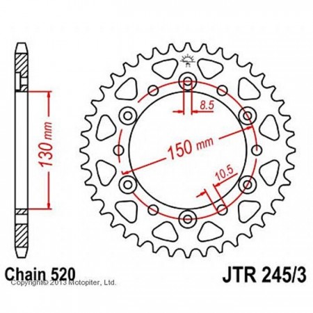 Звезда ведомая JT sprockets JTR245/3-43, цепь 520, 43 зубья