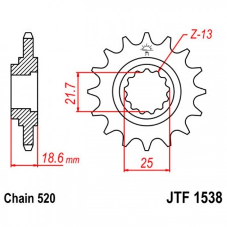 Звезда ведущая JTF1538-14, F1538-14, JT sprockets, цепь 520, 14 зубьев