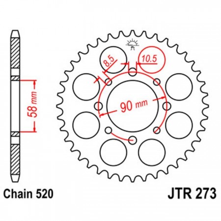 Звезда ведомая JTR273-44, R273-44, JT sprockets, цепь 520, 44 зубья