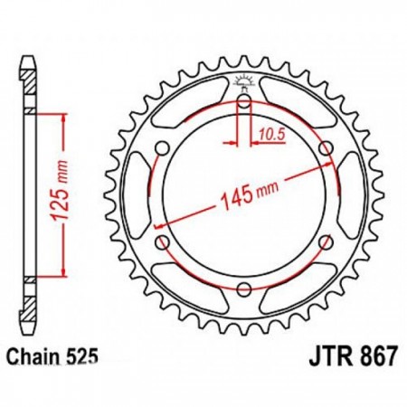 Звезда задняя, ведомая JTR867 стальная, цепь 525, 43 зубья