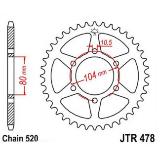 Звезда задняя, ведомая JTR478 стальная, цепь 520, 38 зубьев