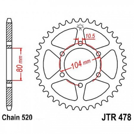 Звезда задняя, ведомая JTR478 стальная, цепь 520, 38 зубьев