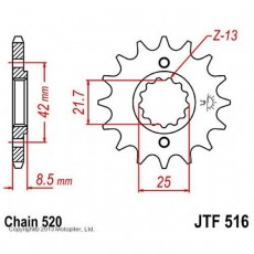 Звезда передняя, ведущая JTF516, стальная, цепь 520, 14 зубьев