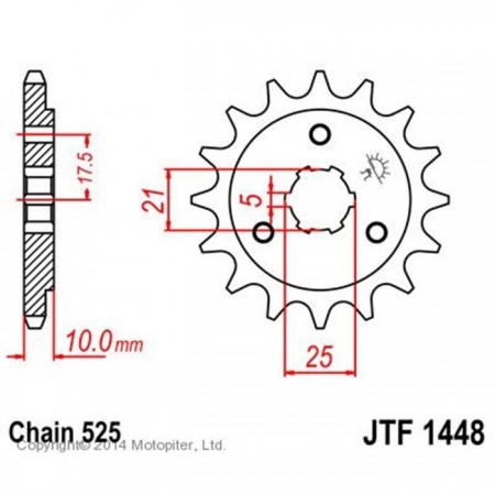 Звезда передняя ведущая для мотоцикла, стальная JTF1448, цепь 525, 14 зубьев