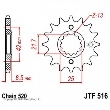 Звезда ведущая JTF516-16, JT sprockets, цепь 520, 16 зубьев