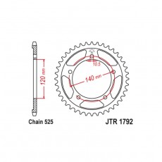 Звезда ведомая JT sprockets JTR1792-44, цепь 525, 44 зубья