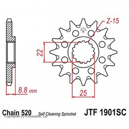 Звезда ведущая JTF1901-15SC, F1901-15SC, JT sprockets, цепь 520, 15 зубьев