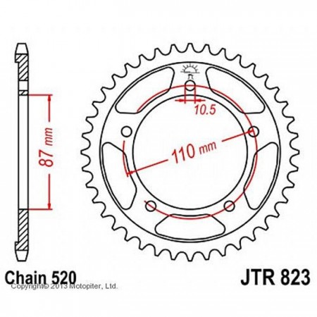 Звезда ведомая JTR823-39, R823-39, JT sprockets, цепь 520, 39 зубьев