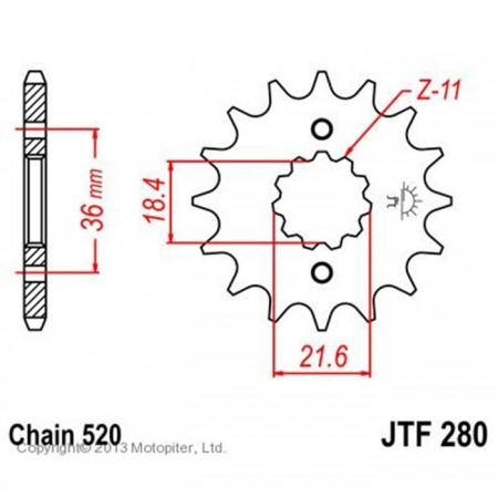 Звезда передняя, ведущая JTF280, стальная, цепь 520, 13 зубьев