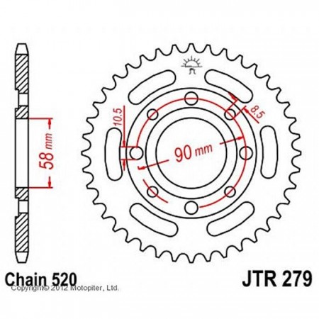 Звезда задняя, ведомая стальная JTR279, цепь 520, 39 зубьев