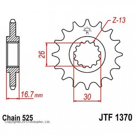 Звезда передняя, ведущая JTF1370, стальная, цепь 525, 14 зубьев