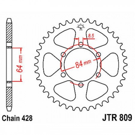 Звезда задняя ведомая для мотоцикла JTR809.49, цепь 428, 49 зубьев
