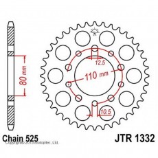 Звезда задняя, ведомая, JTR1332 для мотоцикла стальная, цепь 525, 45 зубьев
