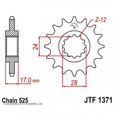 Звезда передняя, ведущая, JTF1371 для мотоцикла, стальная, цепь 525, 15 зубьев