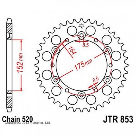 Звезда задняя, ведомая, JTR853 для мотоцикла стальная, цепь 520, 52 зубья