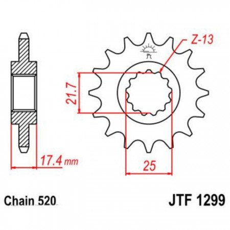 Звезда передняя, ведущая JTF1299, стальная, цепь 520, 14 зубьев