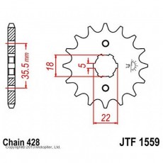 Звезда передняя, ведущая JTF1559, стальная, цепь 428, 14 зубьев