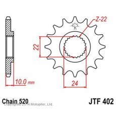 Звезда передняя, ведущая, JTF402 для мотоцикла, стальная, цепь 520, 16 зубьев