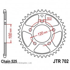 Звезда задняя ведомая для мотоцикла JTR702, цепь 525, 40 зубьев