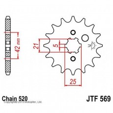 Звезда передняя, ведущая, JTF569 для мотоцикла, стальная, цепь 520, 15 зубьев