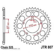 Звезда задняя, ведомая, JTR807 для мотоцикла стальная, цепь 525, 49 зубьев