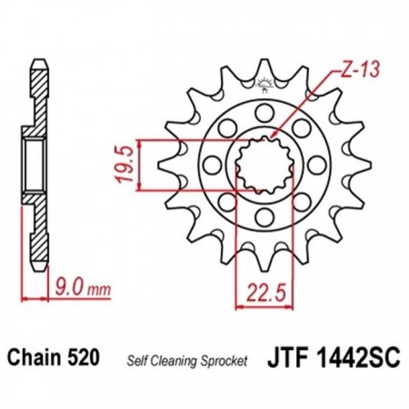 Звезда ведущая JTF1442-13SC, F1442-13SC, JT sprockets, цепь 520, 13 зубьев