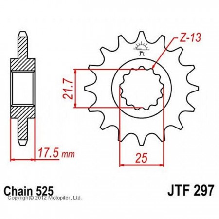 Звезда ведущая JTF297-14, F297-14, JT sprockets, цепь 525, 14 зубьев