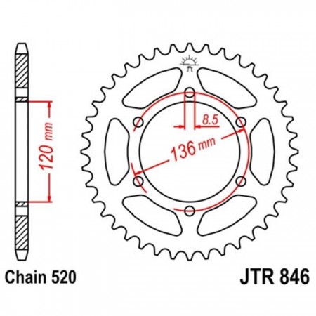 Звезда ведомая, JT sprockets R846-43, цепь 520, 43 зубья