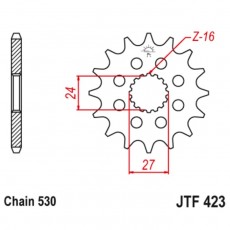 Звезда передняя ведущая JTF423 для мотоцикла, стальная, цепь 530, 16 зубьев