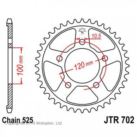 Звезда задняя, ведомая JTR702, цепь 525, 46 зубьев