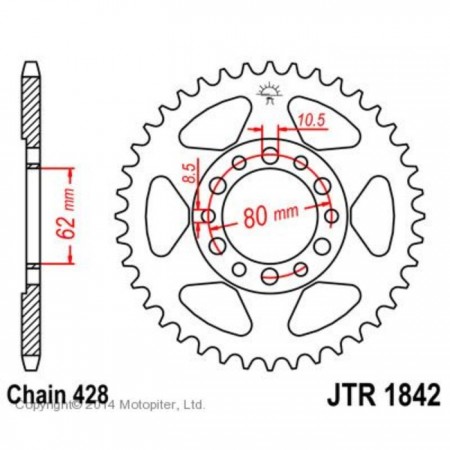 Звезда задняя, ведомая, JTR1842 для мотоцикла стальная, цепь 428, 55 зубьев