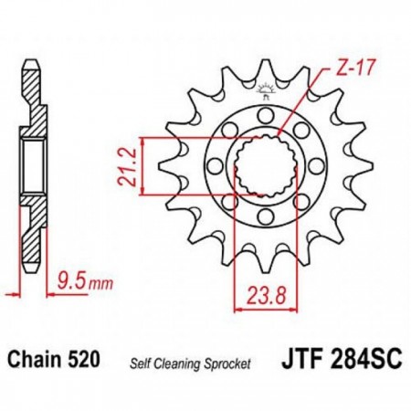 Звезда передняя, ведущая, JTF284 для мотоцикла, стальная с самоочисткой, цепь 520, 13 зубьев 41645