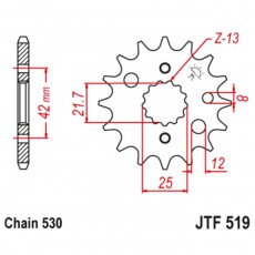 Звезда передняя (ведущая) JTF519 для мотоцикла, стальная, цепь 530, 15 зубьев