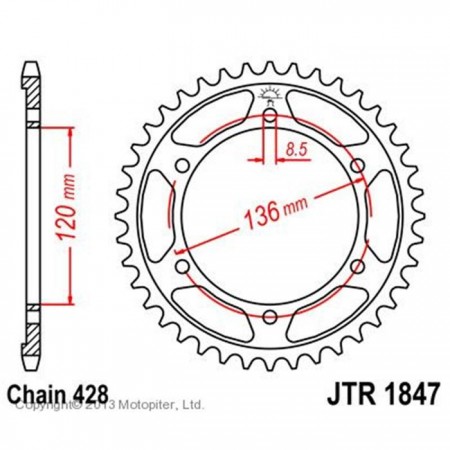 Звезда ведомая, JT 1847.47, цепь 428, 47 зубьев