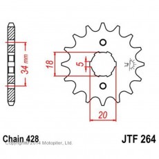 Звезда передняя, ведущая JTF264, стальная, цепь 428, 15 зубьев