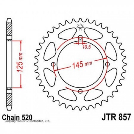 Звезда задняя ведомая JTR857 для мотоцикла стальная, цепь 520, 46 зубьев