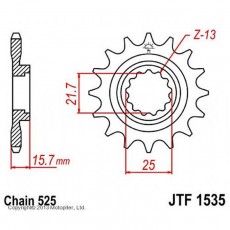 Звезда передняя, ведущая, JTF1535 для мотоцикла, стальная, цепь 525, 15 зубьев
