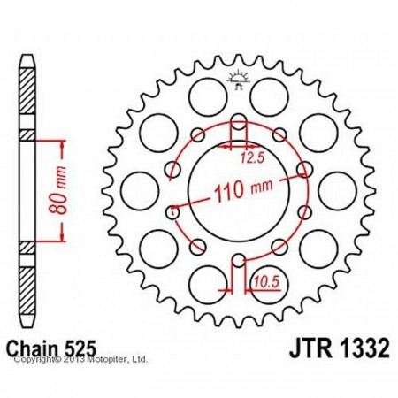 Звезда задняя, ведомая, JTR1332 для мотоцикла стальная, цепь 525, 40 зубьев