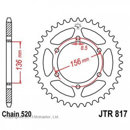 Звезда задняя, ведомая JTR817 стальная, цепь 520, 46 зубьев