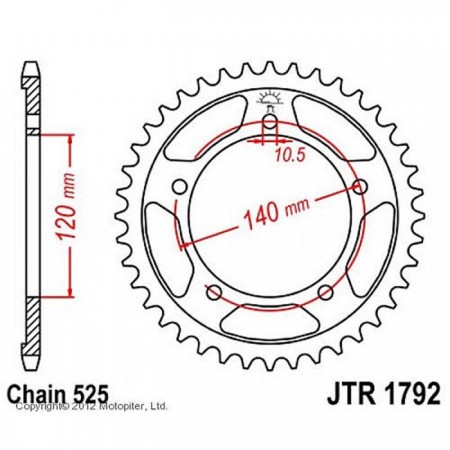 Звезда задняя, ведомая JTR1792 стальная, цепь 525, 47 зубьев