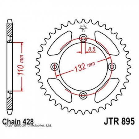 Звезда задняя ведомая JTR895 для мотоцикла стальная, цепь 428, 46 зубьев