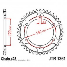 Звезда задняя ведомая JTR1361 для мотоцикла стальная, цепь 428, 50 зубьев