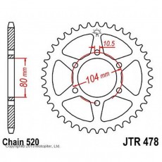 Звезда задняя (ведомая) JTR478 для мотоцикла стальная, цепь 520, 45 зубьев