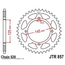 Звезда задняя, ведомая, JTR857 для мотоцикла стальная, цепь 520, 45 зубьев