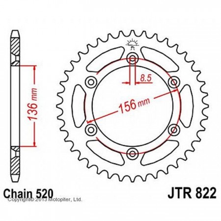 Звезда ведомая JT sprockets JTR822-47, цепь 520, 47 зубьев