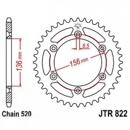 Звезда задняя, ведомая JTR822 стальная, цепь 520, 48 зубьев